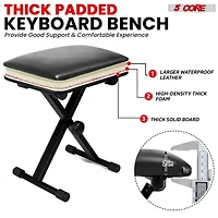 5 Core Keyboard Stand Double X Style Adjustable Piano Riser + Keyboard Piano Bench