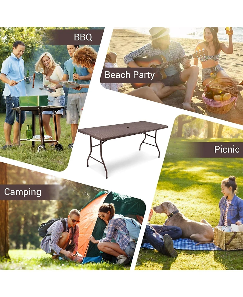 Sugift 6 Feet Folding Portable Rattan Table with Carrying Handle