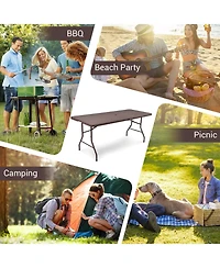 Sugift 6 Feet Folding Portable Rattan Table with Carrying Handle