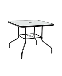 Sugift 35 Inch Patio Dining Square Tempered Glass Table with Umbrella Hole