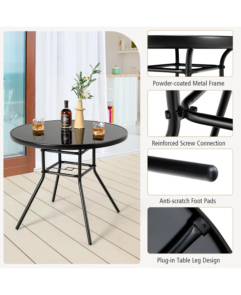 Sugift 34 Inch Patio Dining Table with 1.5 inch Umbrella Hole for Garden