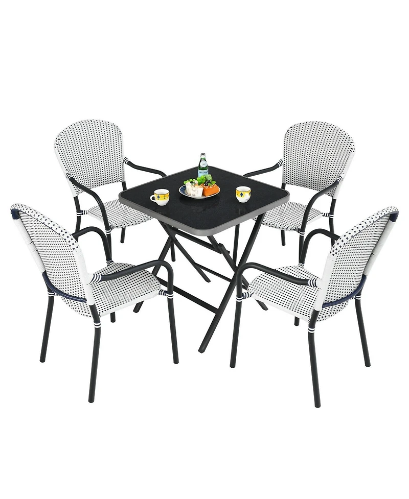 Sugift Set of 4 Patio Rattan Stackable Dining Chair with Armrest for Garden