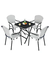Sugift Set of 4 Patio Rattan Stackable Dining Chair with Armrest for Garden