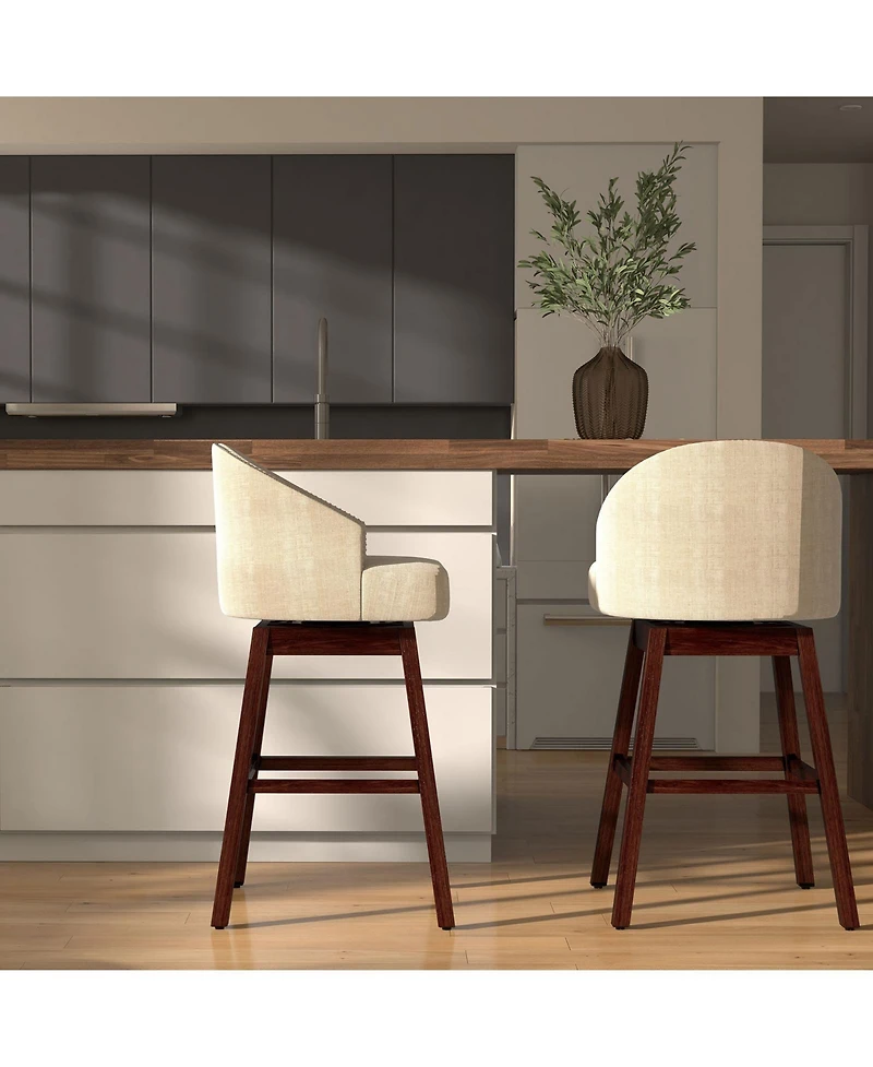 Sugift Set of 2 Swivel Bar Stools with Rubber Wood Legs and Padded Back