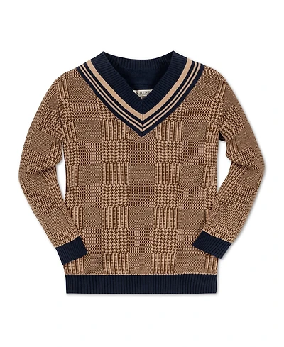 Hope & Henry Baby Boys Long Sleeve V-Neck Intarsia Cricket Sweater