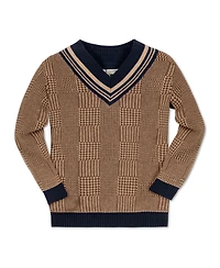 Hope & Henry Baby Boys Long Sleeve V-Neck Intarsia Cricket Sweater