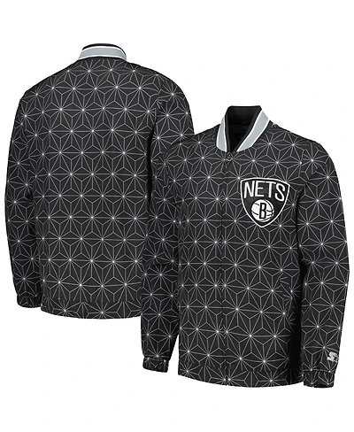 Starter Men's Black Brooklyn Nets In-Field Play Fashion Satin Full-Zip Varsity Jacket