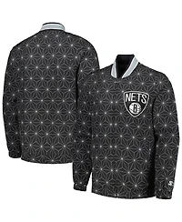 Starter Men's Black Brooklyn Nets In-Field Play Fashion Satin Full-Zip Varsity Jacket