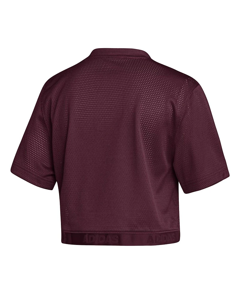 Adidas Women's Maroon Mississippi State Bulldogs Primegreen V-Neck Cropped Jersey