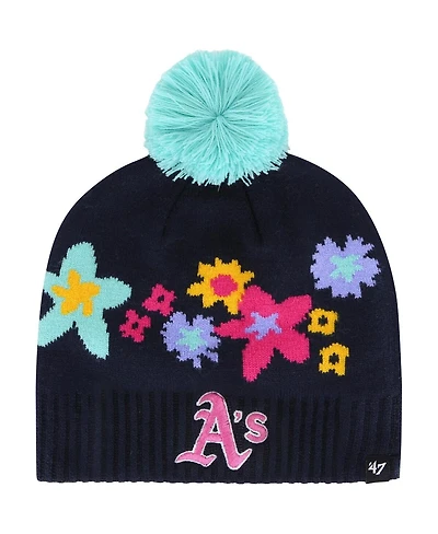 '47 Brand Big Girls Navy Oakland Athletics Buttercup Knit Beanie with Pom