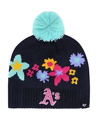 '47 Brand Big Girls Navy Oakland Athletics Buttercup Knit Beanie with Pom