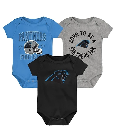Outerstuff Little Boys Black/Blue/Gray Carolina Panthers Born to Be 3-Pack Bodysuit Set