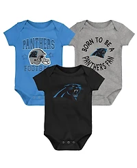Outerstuff Little Boys Black/Blue/Gray Carolina Panthers Born to Be 3-Pack Bodysuit Set