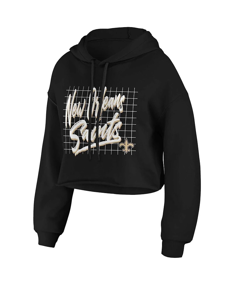 Wear by Erin Andrews Women's Black New Orleans Saints Domestic Cropped Pullover Hoodie