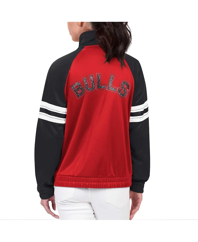 G-iii 4Her by Carl Banks Women's Red Chicago Bulls Main Player Raglan Rhinestone Full-Zip Track Jacket
