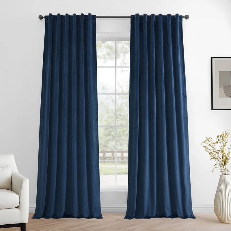 Half Price Drapes Deep Cobalt Blue Simply Velvet Room Darkening Curtain Pair (2 Panels)