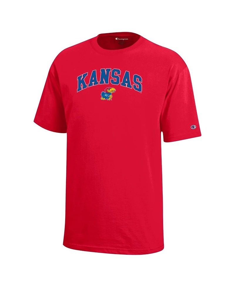 Champion Big Boys and Girls Red Kansas Jayhawks Arch Over Logo T-Shirt
