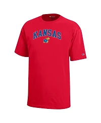 Champion Big Boys and Girls Red Kansas Jayhawks Arch Over Logo T-Shirt
