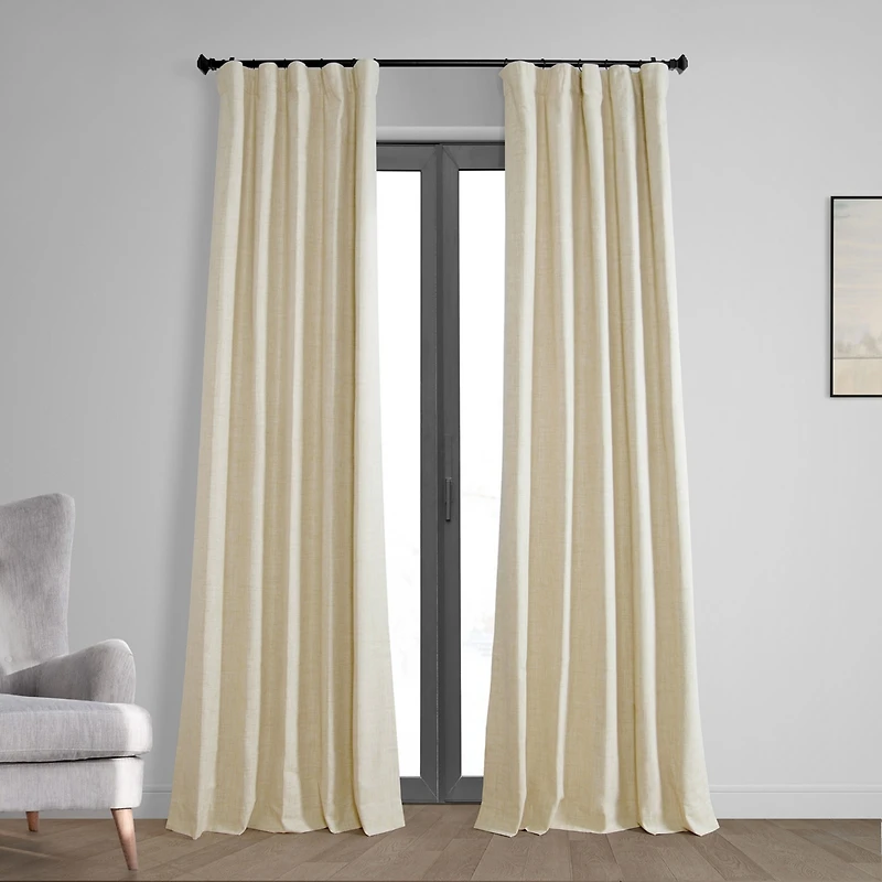 Half Price Drapes Natural Light Beige Thermal Cross Linen Weave Blackout Curtain
