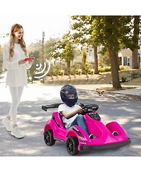 Gymax 6V Battery Powered Go Kart Kids Ride On 4 Wheel Racer Rc w/ Bumper & Music Pink