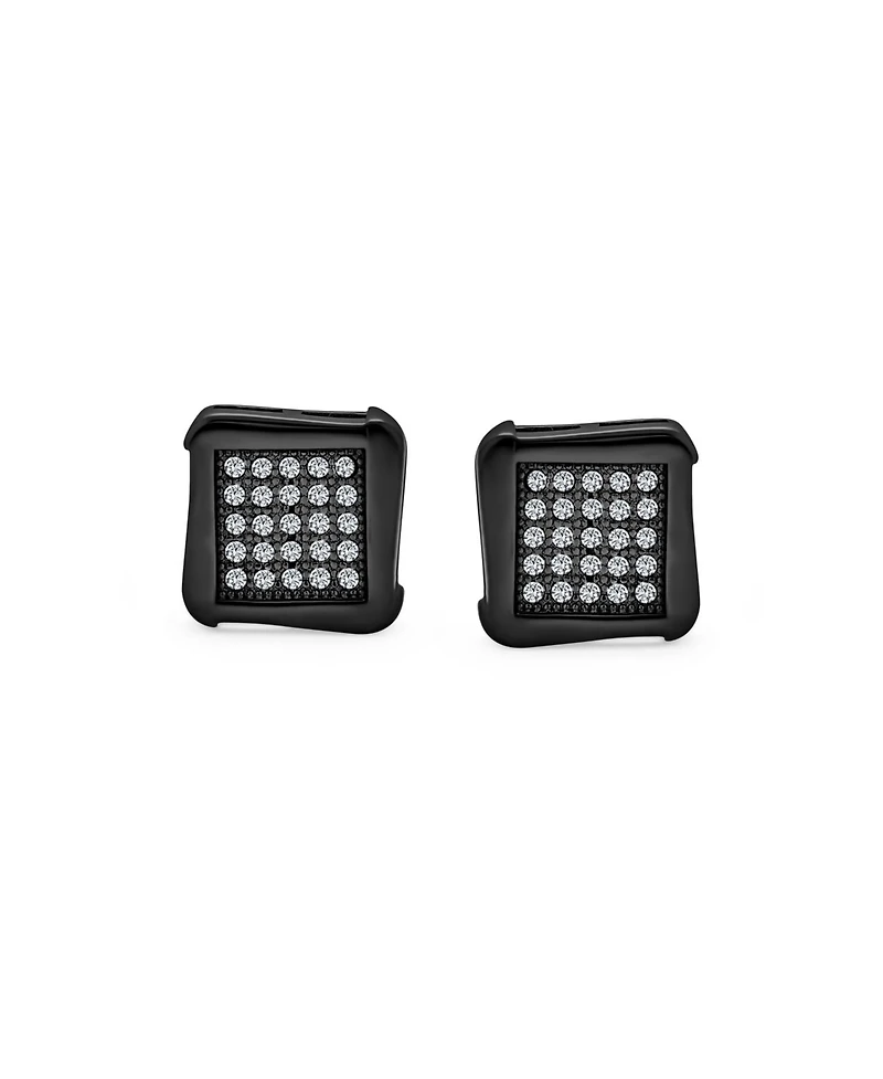 Bling Jewelry Black Geometric Square Pave Cz Cubic Zirconia Square Stud Earrings Black Plated .925 Sterling Silver