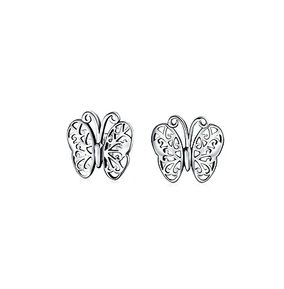 Bling Jewelry Small Animals Nature Garden Insects Filigree Butterfly Stud Earrings Sterling Silver