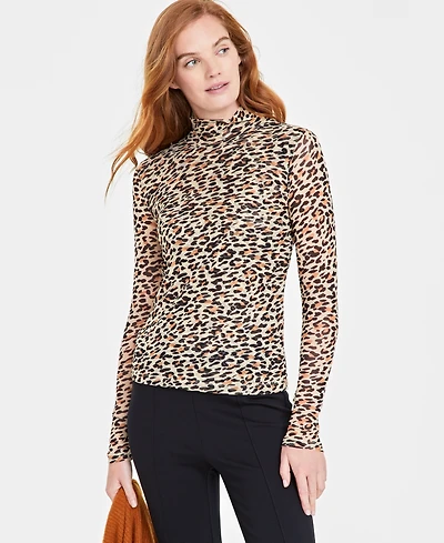On 34th Women's Patterned Mock-Neck Mesh Top, Created for Macy's