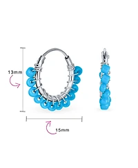 Bling Jewelry Petite Boho Bohemian Blue Gemstone Synthetic Turquoise Beaded Mimi Huggie Endless Hoop Earrings Western Jewelry For Women .925 Sterling