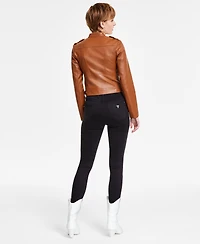 Guess Women's Faux-Leather Moto Jacket with Snap Collar