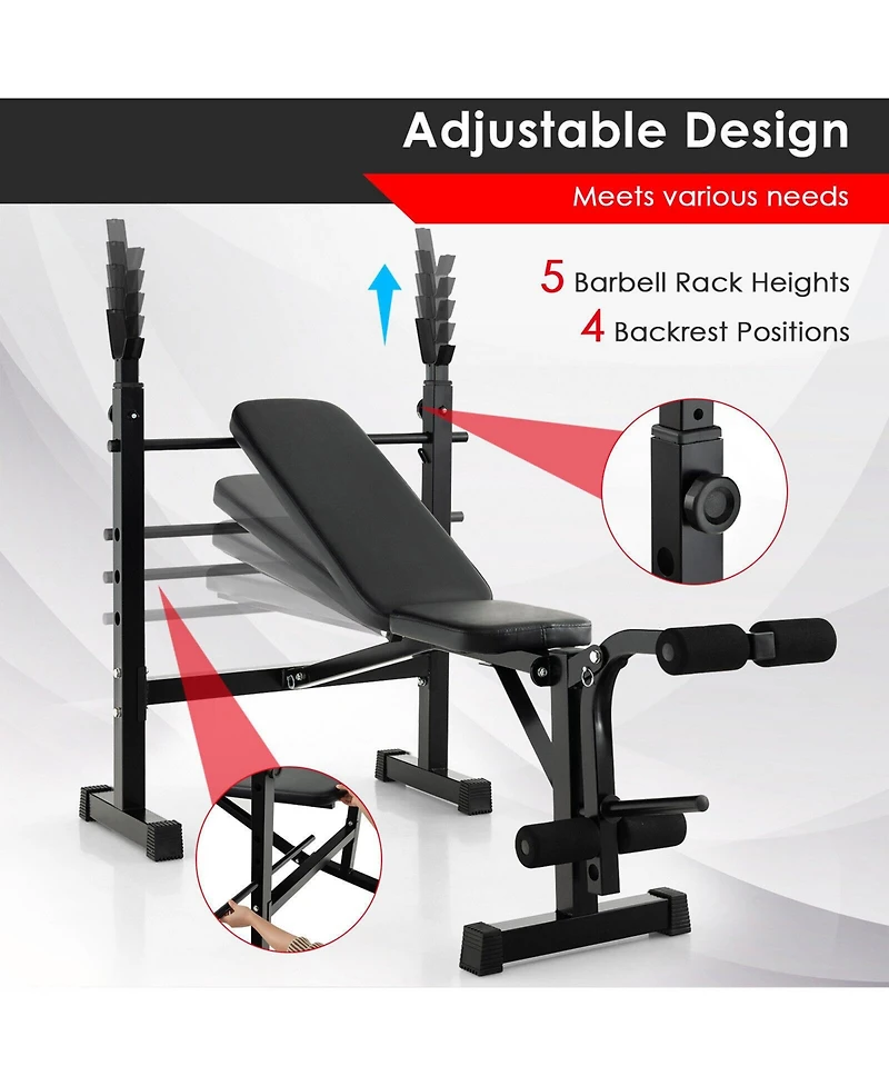 Skonyon Adjustable Weight Bench and Barbell Rack Set with Weight Plate Post