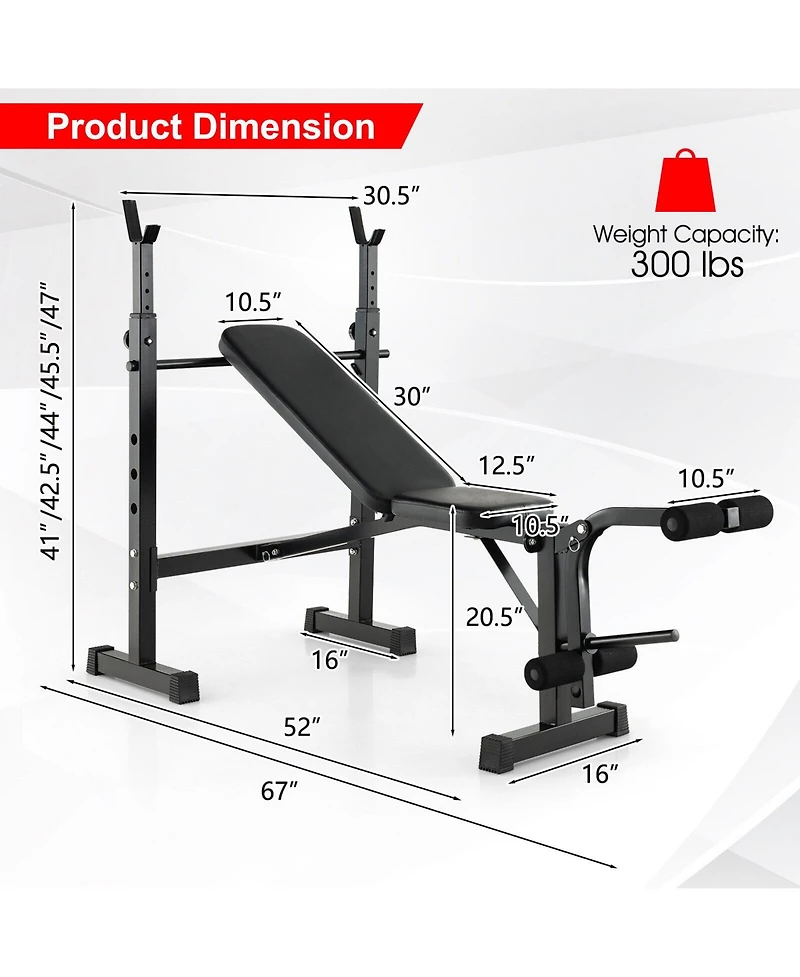 Skonyon Adjustable Weight Bench and Barbell Rack Set with Weight Plate Post