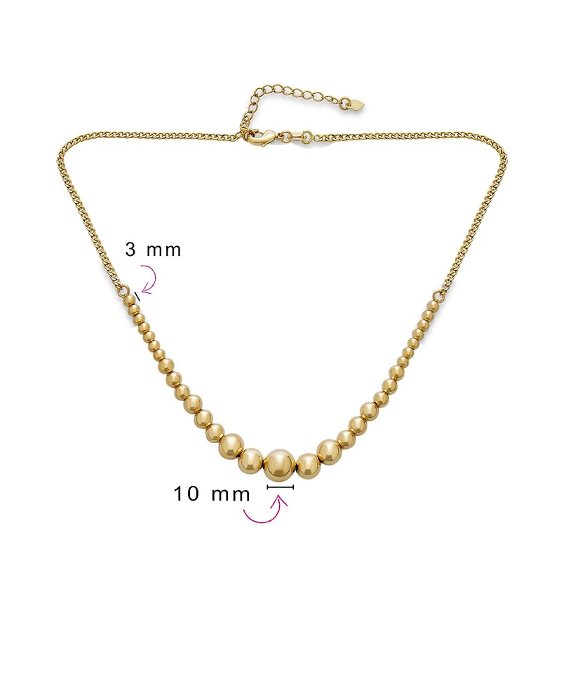 Bling Jewelry Classic Elegant Simple Round Ball Strand Necklace Yellow Gold Plated Adjustable Graduated 3-10MM