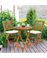 Sugift 3 Pieces Patio Folding Bistro Set with Padded Cushion and Round Coffee Table