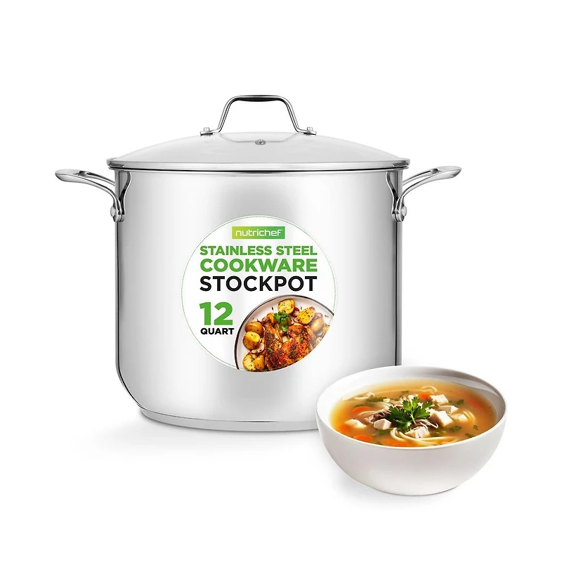 NutriChef Stainless Steel Cookware Stockpot - Quart, Heavy Duty Induction Pot
