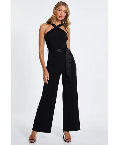 Quiz Women's Scuba Crepe Halter Jumpsuit with Satin Trim