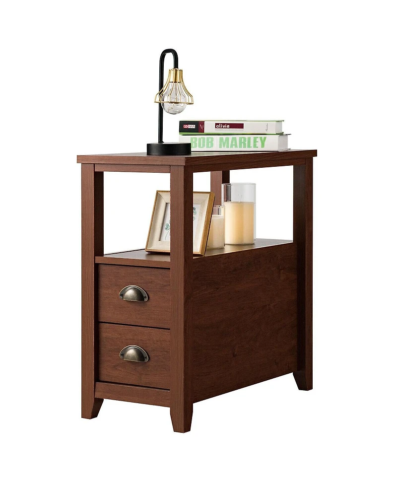 23.5 x 12 Inch Rectangular Wooden Nightstand with 2 Drawers and Shelf