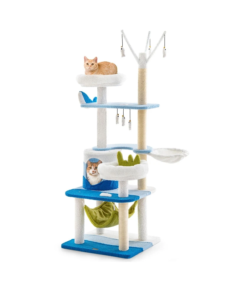 Multi-level Cat Tower with Sisal Covered Scratching Posts-Blue