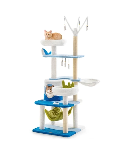 Multi-level Cat Tower with Sisal Covered Scratching Posts-Blue