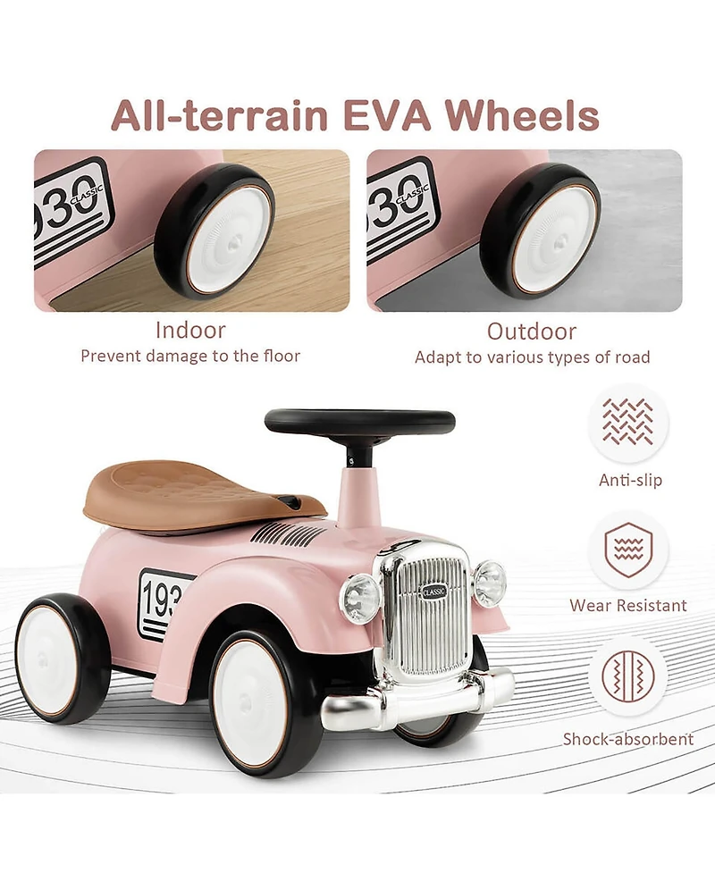 Gymax Retro Kids Ride-on Toy Kids Sit to Stand Vehicle with Working Steering Wheel White