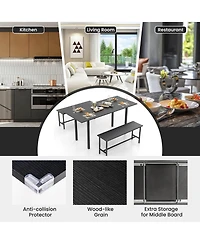 3 Piece Dining Table Set for 4-6 63"Kitchen with 2 Benches Metal Frame
