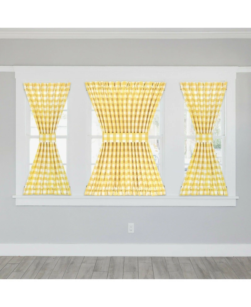 Kate Aurora Plaid Country Farmhouse French Door Curtain Panel With Matching Tieback - 25W x 40L, Yellow