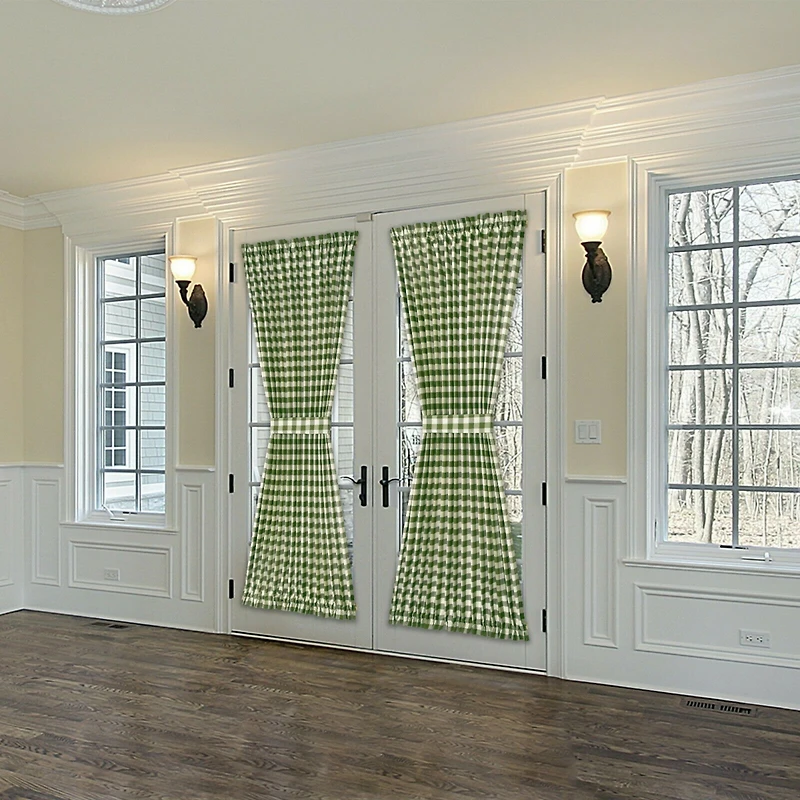 Kate Aurora Plaid Country Farmhouse French Door Curtain Panel With Matching Tieback