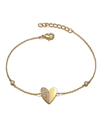 14K Gold Plated Cubic Zirconia Heart Station Charm Bracelet