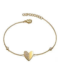 14K Gold Plated Cubic Zirconia Heart Station Charm Bracelet