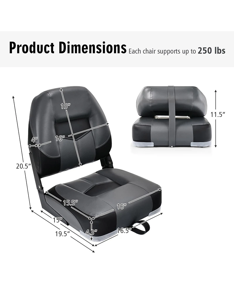Sugift Set of 2 Folding Low Back Fishing Boat Seats with Stainless Steel Screws