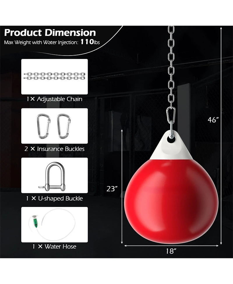 18 Inch 110 Pound Heavy Punching Water Aqua Bag with Adjustable Metal Chain-Red