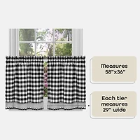 Kate Aurora 2 Piece Country Farmhouse Buffalo Plaid Rod Pocket Cafe Tier Curtain Panels With Macrame Border