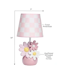 Lambs & Ivy Daisy Dreams Hand-Painted Pink Floral Lamp w/ Shade and Led Bulb