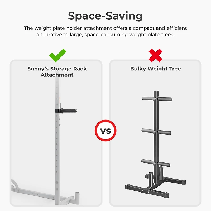 Sunny Health & Fitness Adjustable Weight Plate Storage Rack Attachment Accessory– Fits 1” and 2” Inch Olympic Style Weight Plates