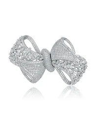 White Gold Plated Cubic Zirconia Ribbon Bow-Tie Brooch/Pin
